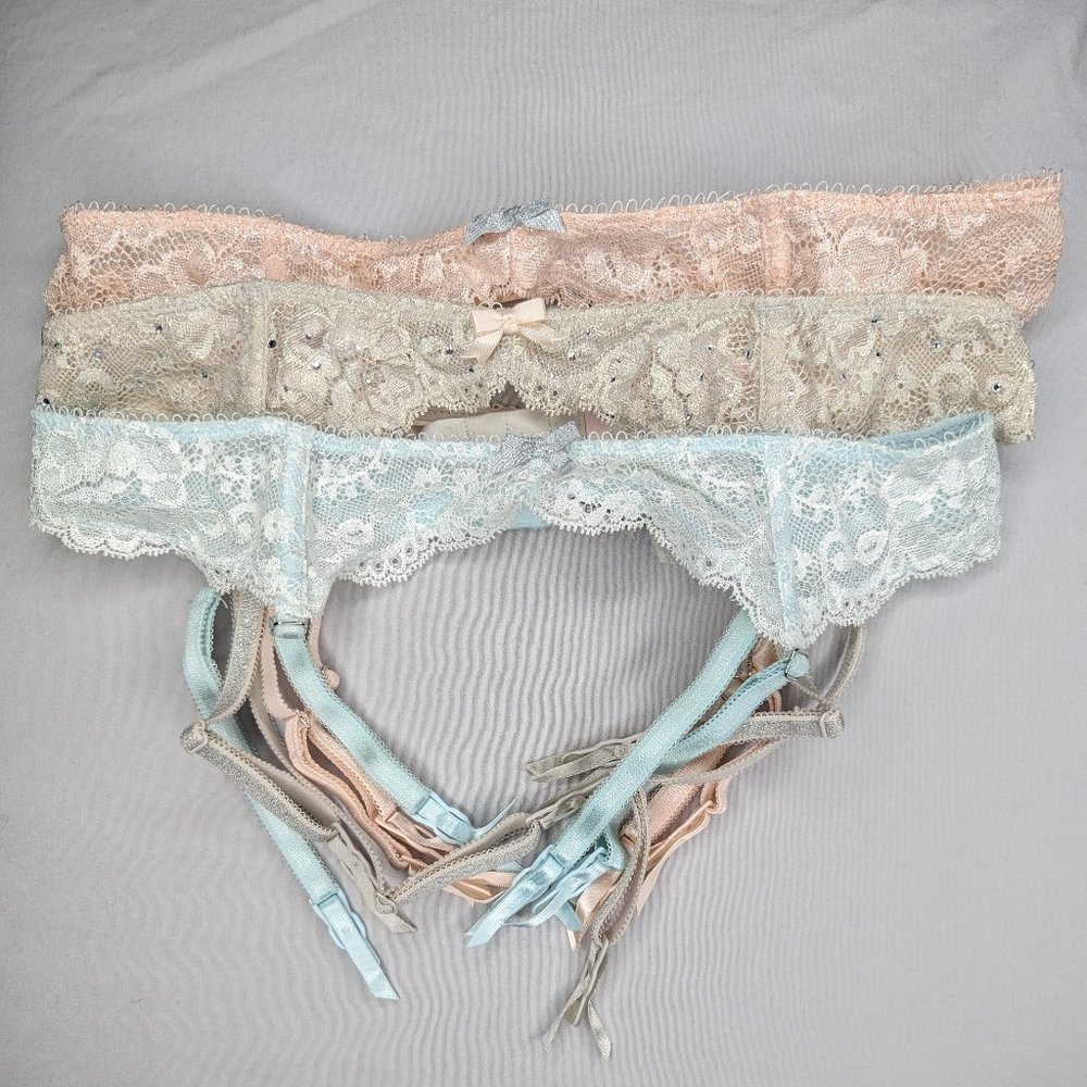 3 pack - Blue Peach Nude Lace Garter Belt Sexy Lingerie (XS) Victoria's Secret